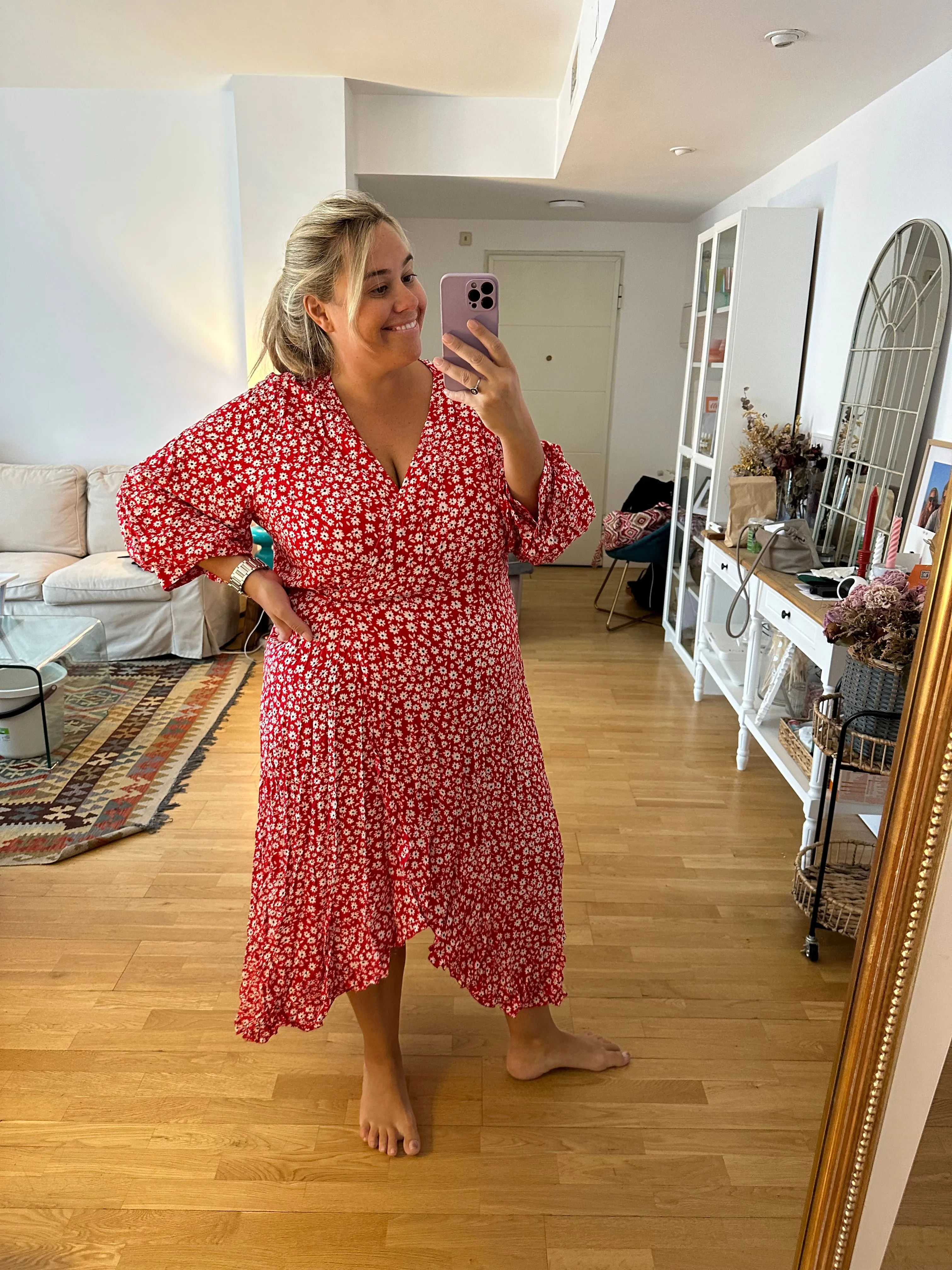 BUGANVILIA. Vestido rojo flores T.u(3xl)