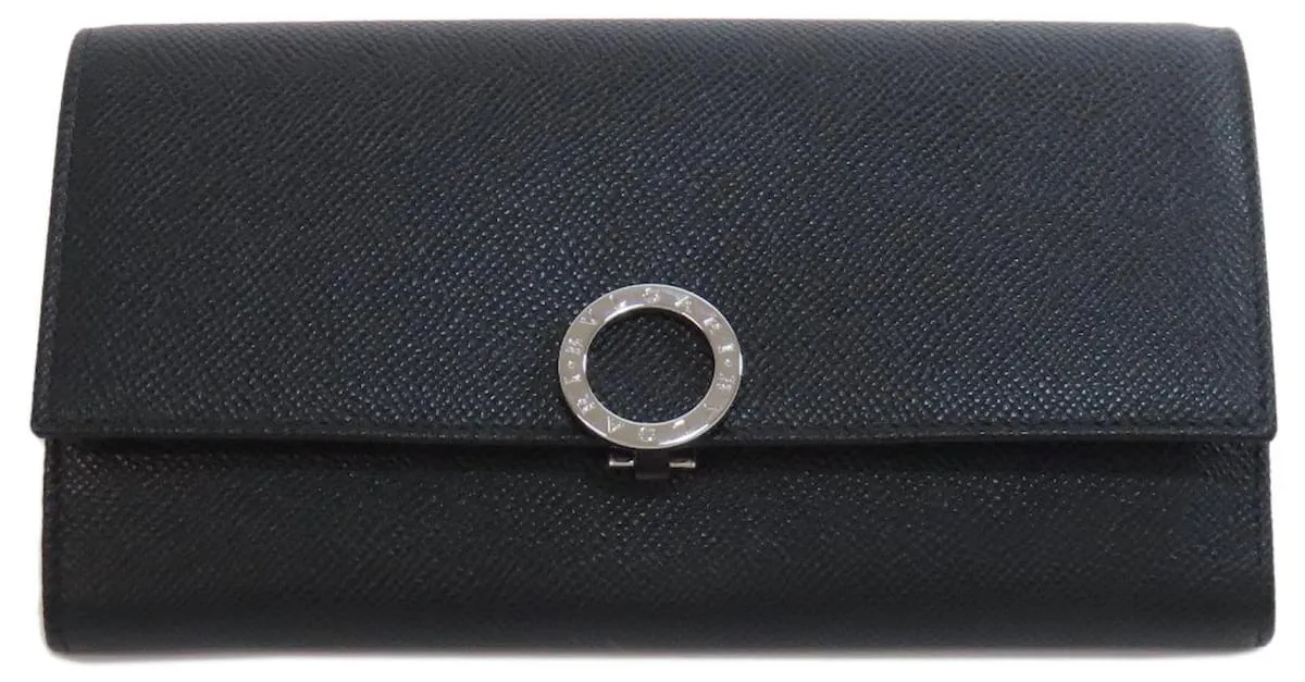 Bulgari Cartera larga de cuero negro Bvlgari 