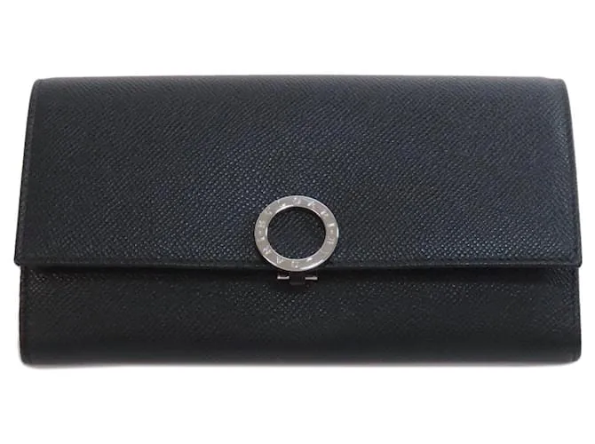 Bulgari Cartera larga de cuero negro Bvlgari 