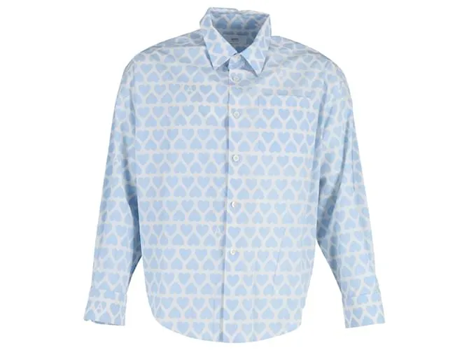 Camisa con botones y estampado de corazones de algodón azul de Ami Paris 