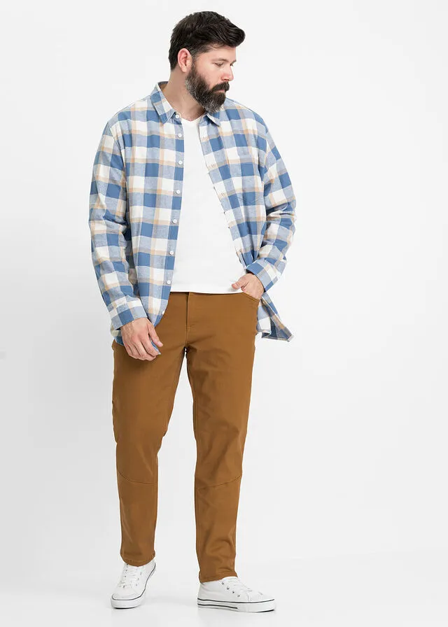 Camisa de manga larga de franela Blanco lana/café con leche de cuadros