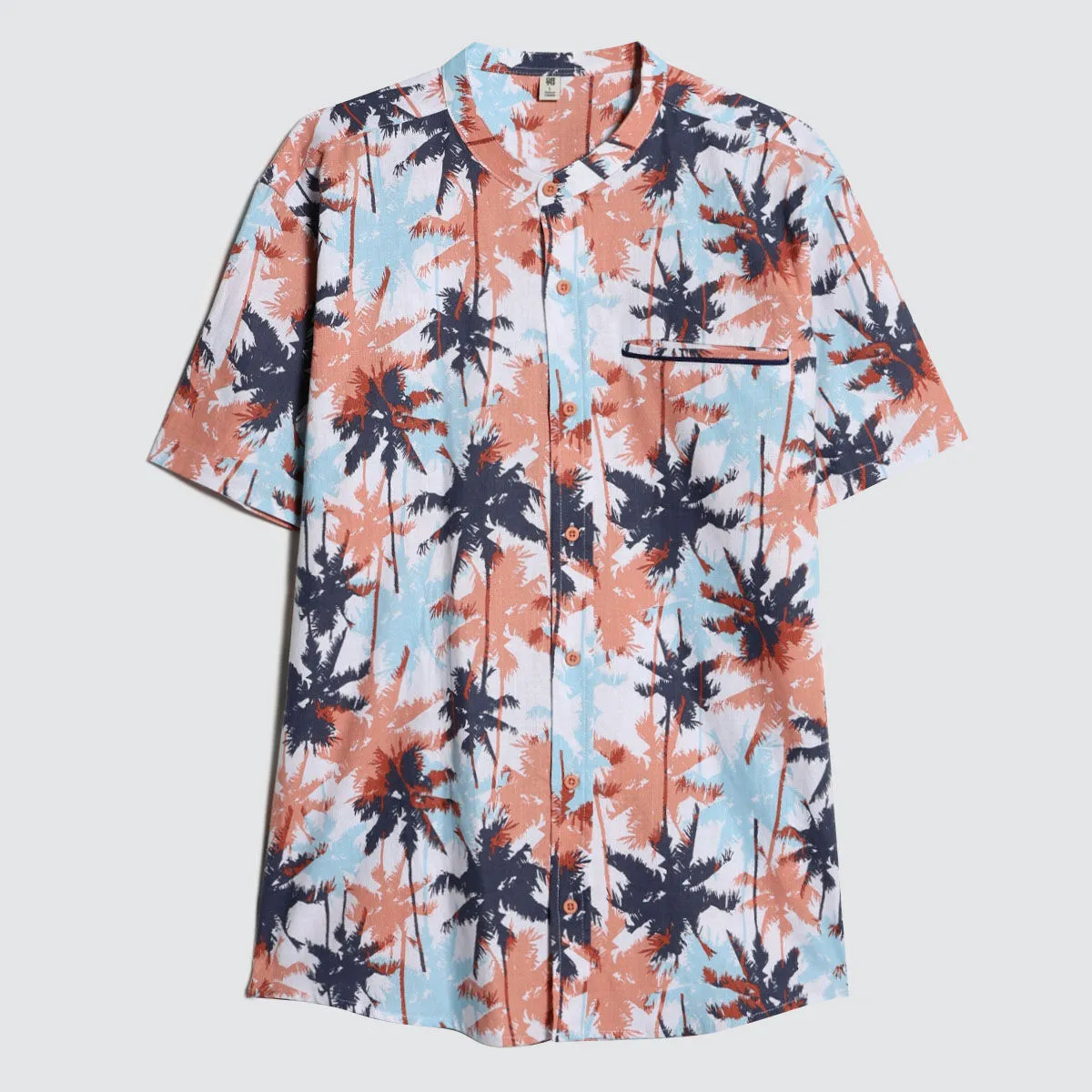 Camisa Estampada Con Cuello Mao