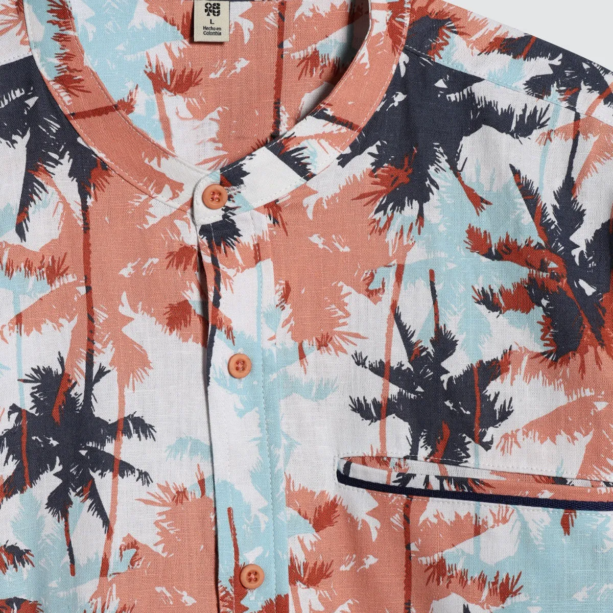 Camisa Estampada Con Cuello Mao