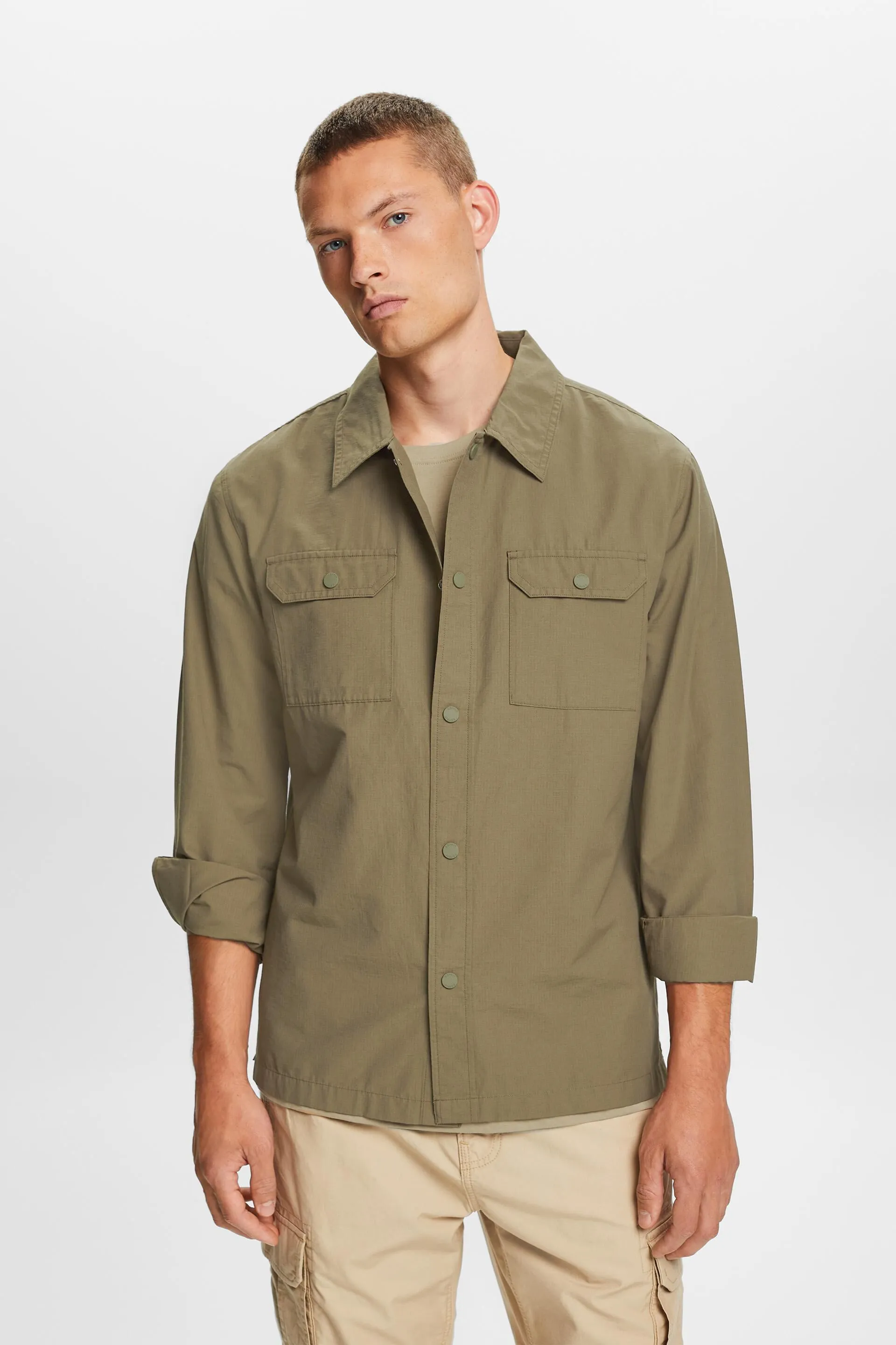 Camisa estilo militar, mezcla de algodón