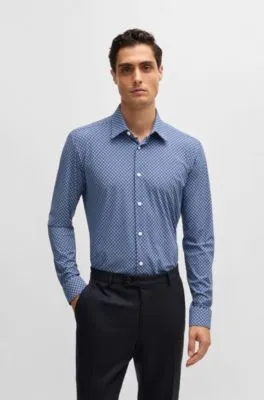 Camisa slim fit en punto técnico elástico estampado