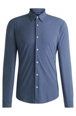Camisa slim fit en punto técnico elástico estampado