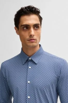Camisa slim fit en punto técnico elástico estampado