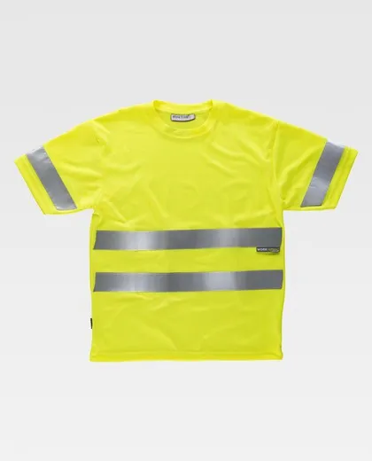 Camiseta cuello caja manga corta cintas reflectantes Amarillo