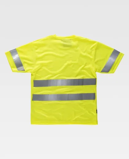 Camiseta cuello caja manga corta cintas reflectantes Amarillo