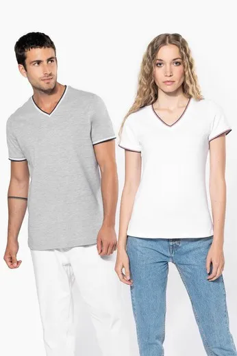 Camiseta de punto piqué con cuello de pico de hombre