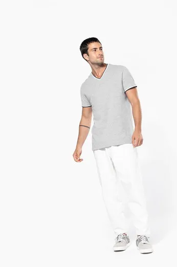 Camiseta de punto piqué con cuello de pico de hombre
