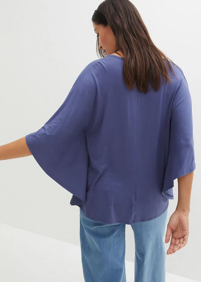 Camiseta de viscosa con mangas de murciélago índigo