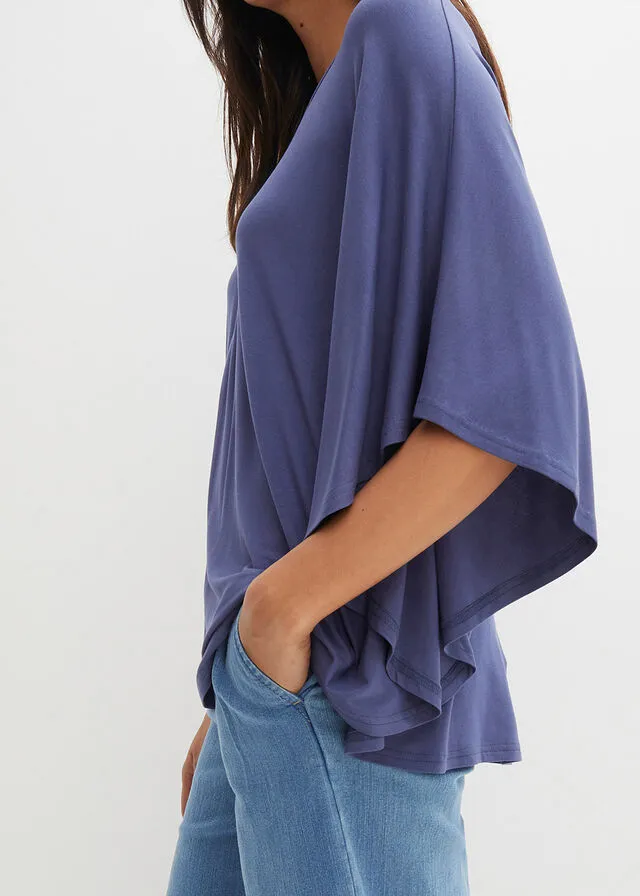Camiseta de viscosa con mangas de murciélago índigo