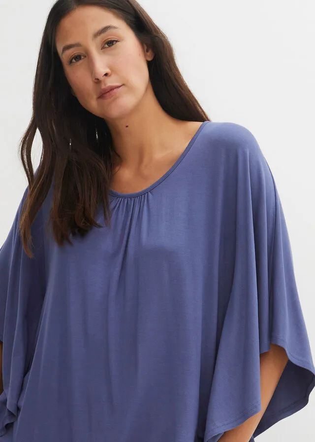 Camiseta de viscosa con mangas de murciélago índigo