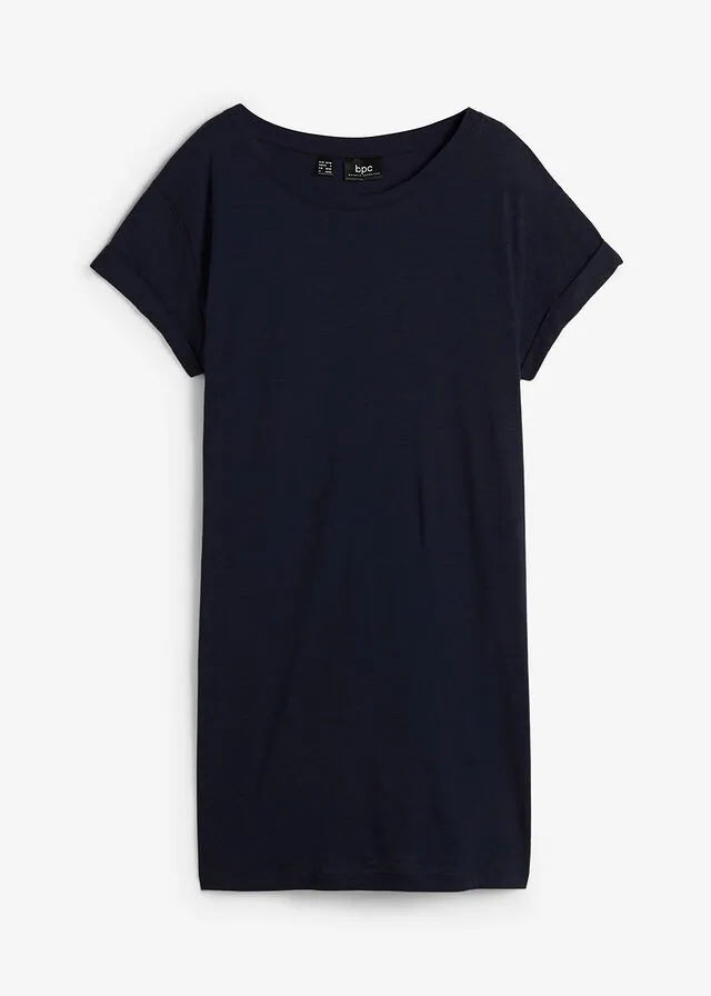 Camiseta larga estilo boxy de manga corta Azul oscuro