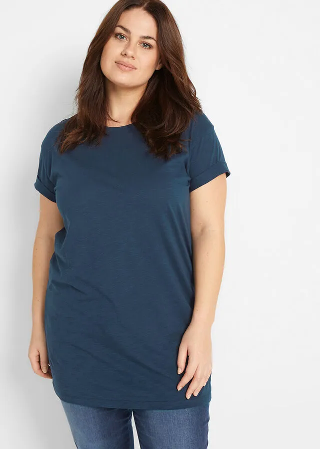 Camiseta larga estilo boxy de manga corta Azul oscuro