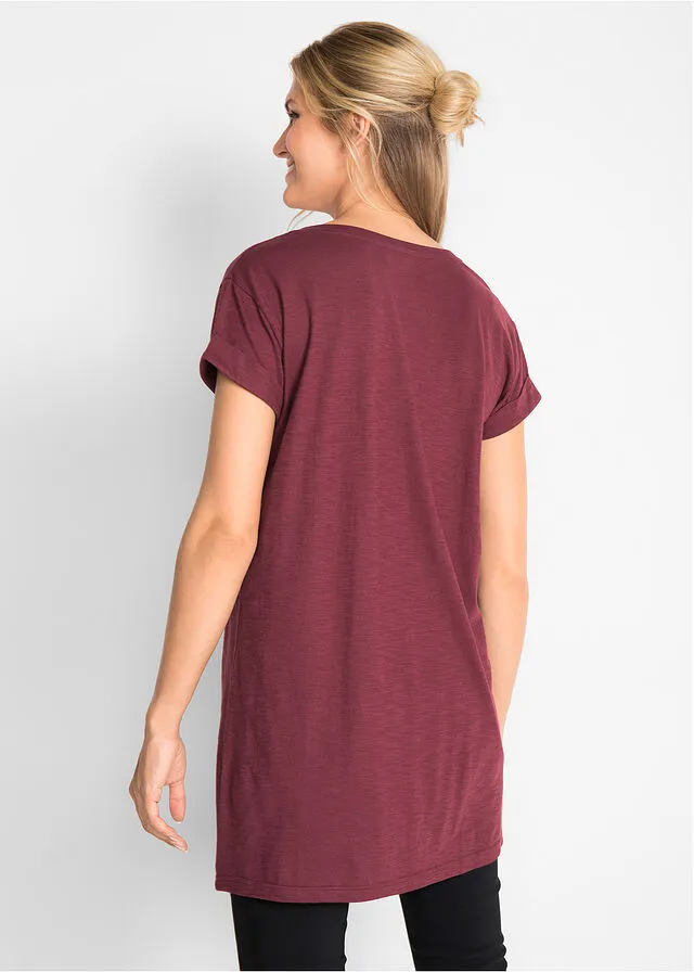 Camiseta larga estilo boxy de manga corta Rojo