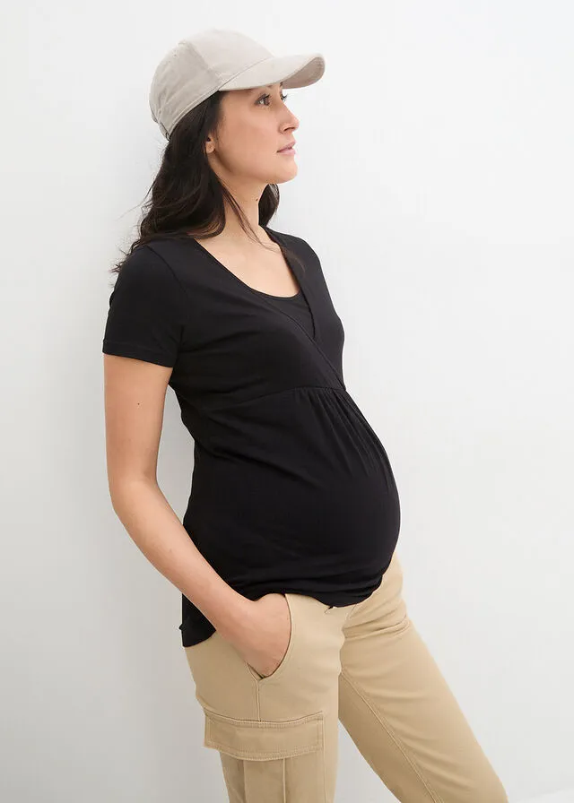CAMISETA PREMAMá CON FUNCIóN PARA LACTANCIA, PAQUETE DOBLE NEGROBLANCO