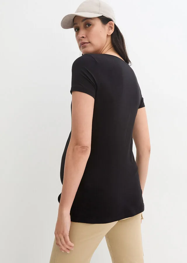 CAMISETA PREMAMá CON FUNCIóN PARA LACTANCIA, PAQUETE DOBLE NEGROBLANCO