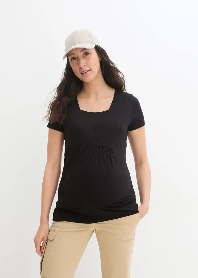 CAMISETA PREMAMá CON FUNCIóN PARA LACTANCIA, PAQUETE DOBLE NEGROBLANCO
