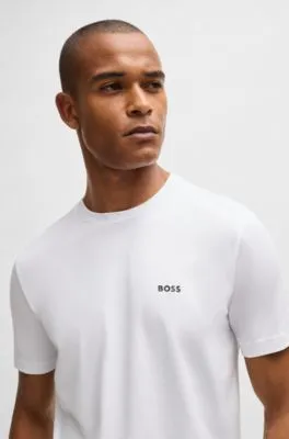 Camiseta regular fit de algodón elástico con logo en contraste