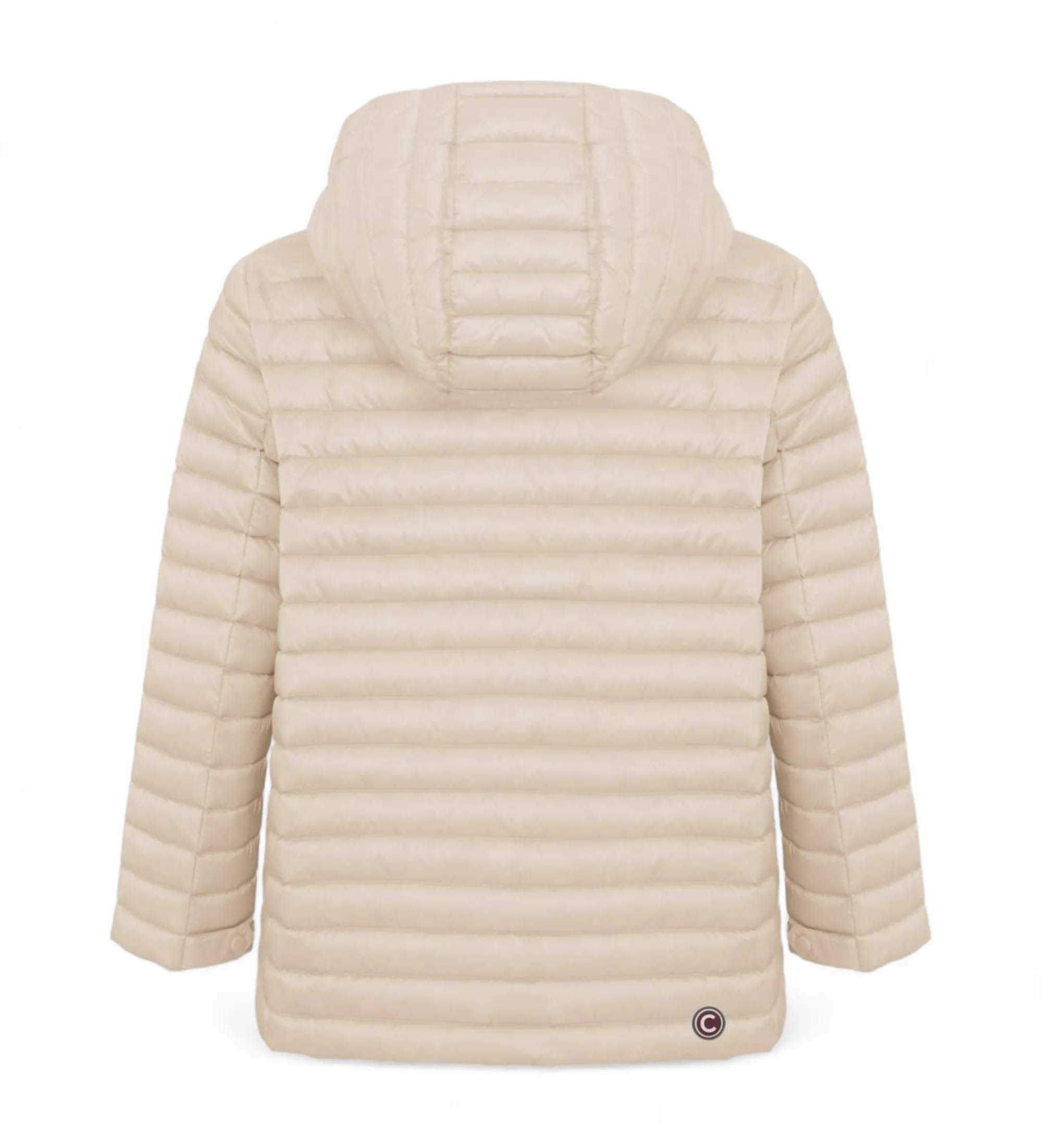 Capa con capucha de plumas beige
