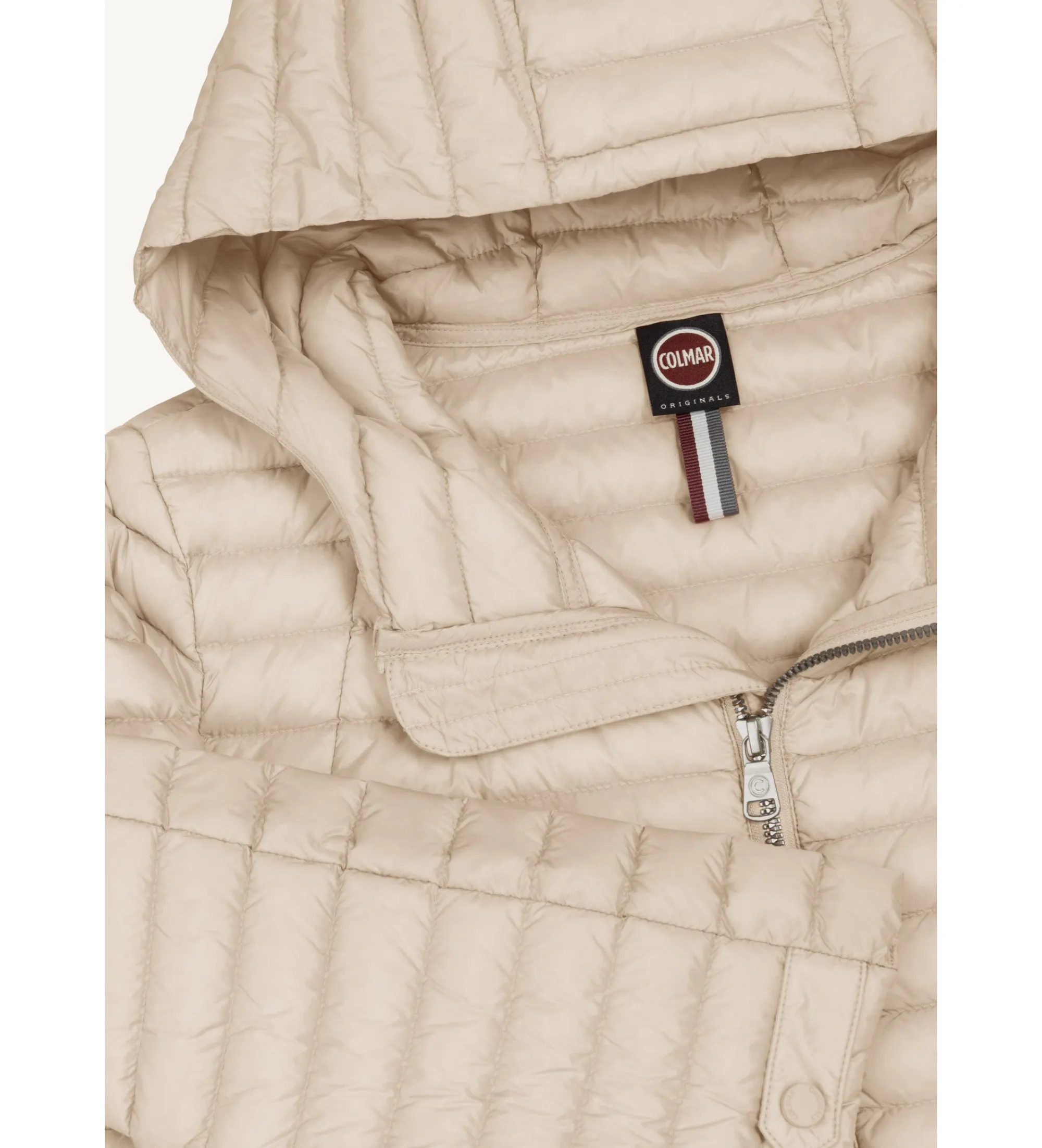 Capa con capucha de plumas beige