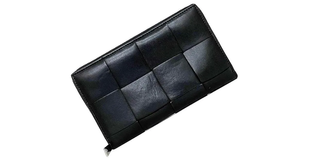 Cartera larga de cuero negro Bottega Veneta 