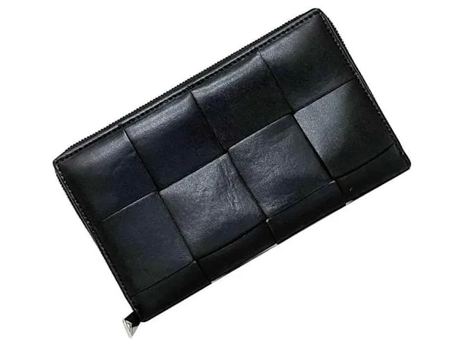 Cartera larga de cuero negro Bottega Veneta 