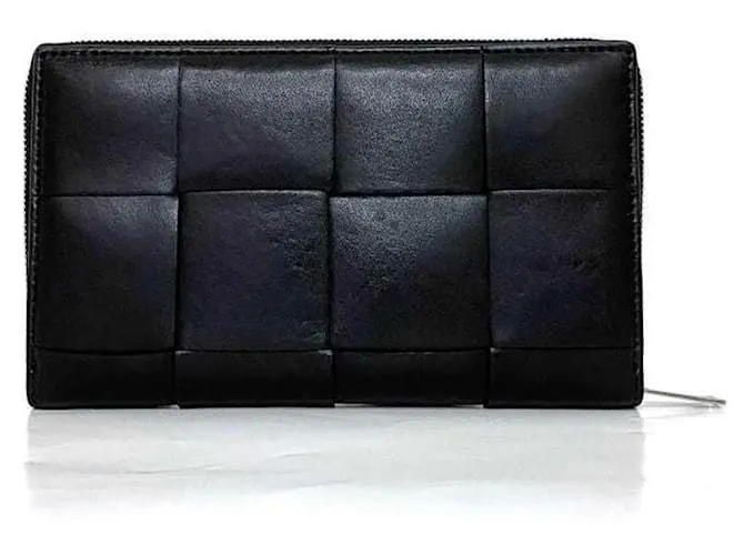 Cartera larga de cuero negro Bottega Veneta 