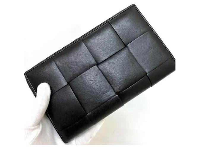 Cartera larga de cuero negro Bottega Veneta 