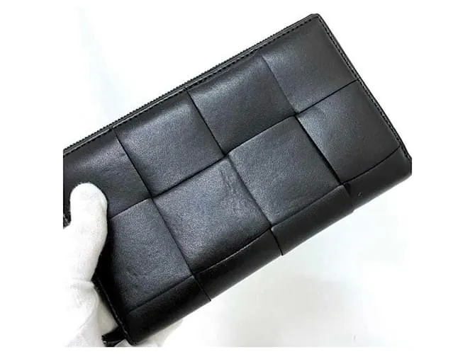 Cartera larga de cuero negro Bottega Veneta 