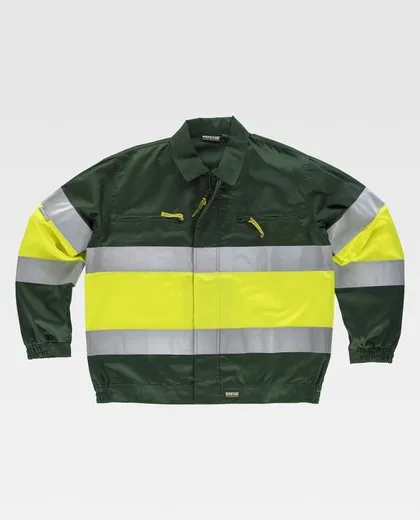 Cazadora con 2 cintas de Alta Visibilidad Verde Oscuro / Amarillo