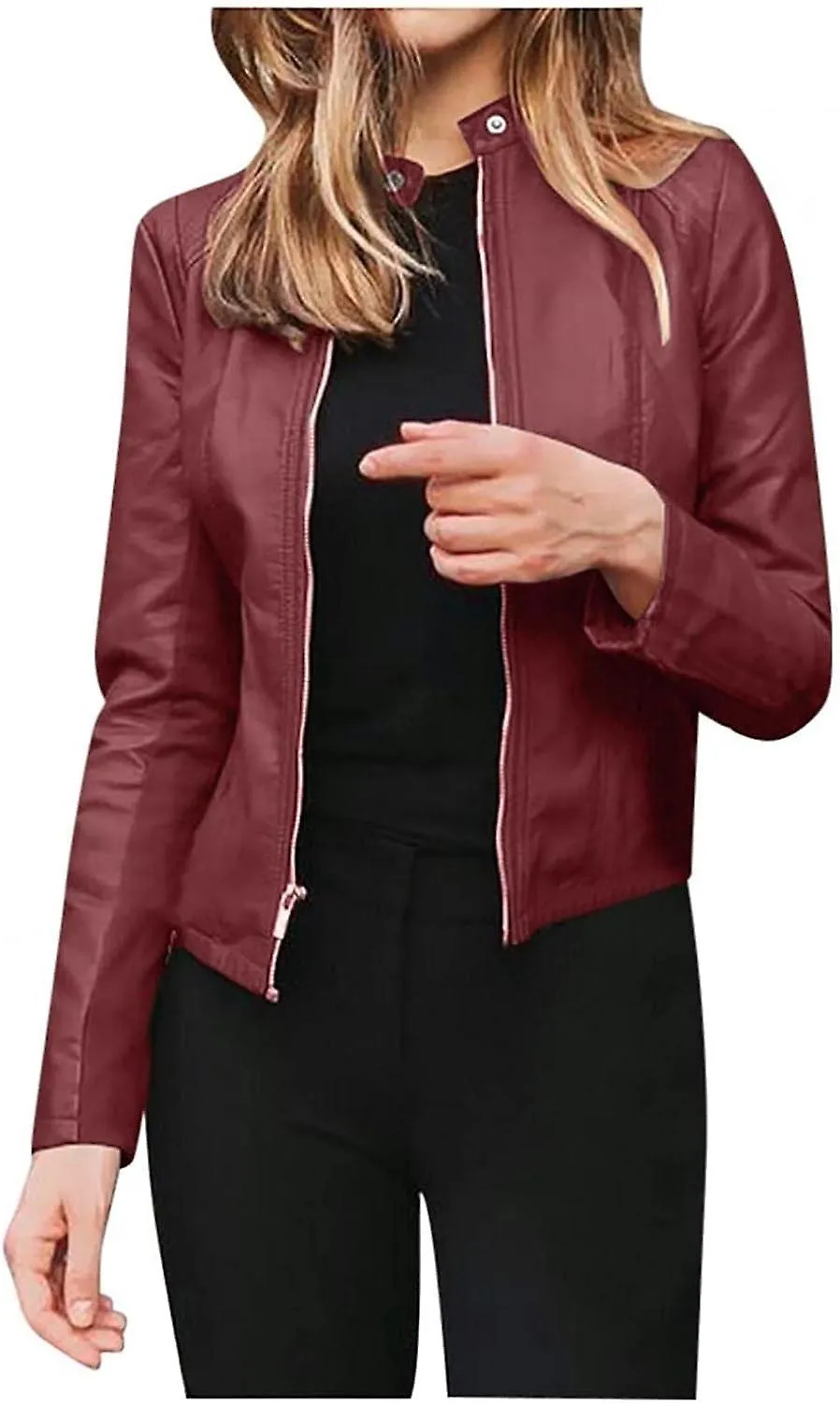 Chaqueta con cinturón de piel sintética para mujer