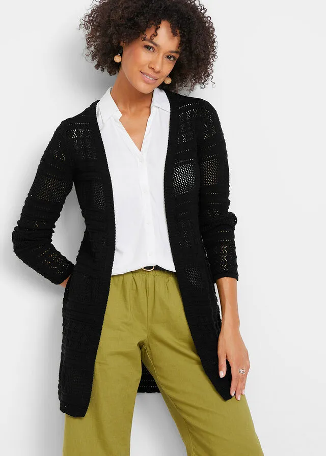 Chaqueta de punto con contenido de lino Negro