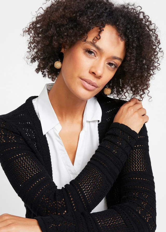 Chaqueta de punto con contenido de lino Negro