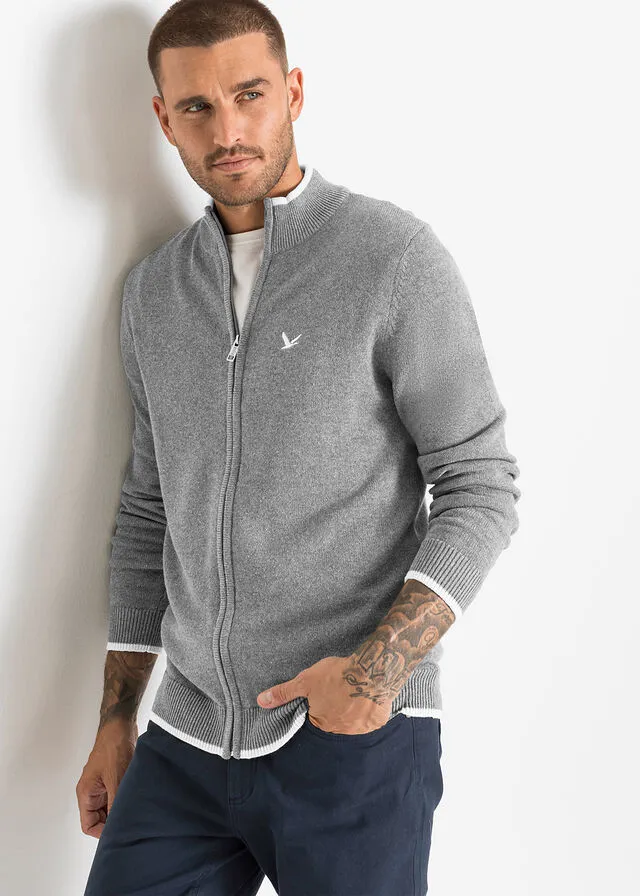 Chaqueta de punto con cuello alto de material reciclado Gris jaspeado