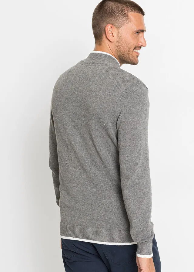 Chaqueta de punto con cuello alto de material reciclado Gris jaspeado