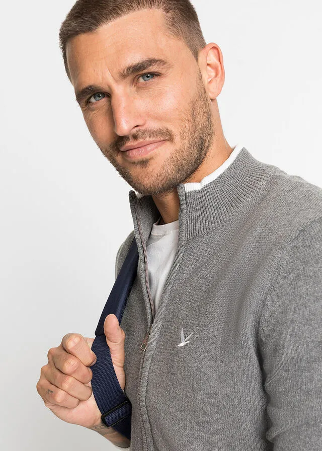 Chaqueta de punto con cuello alto de material reciclado Gris jaspeado