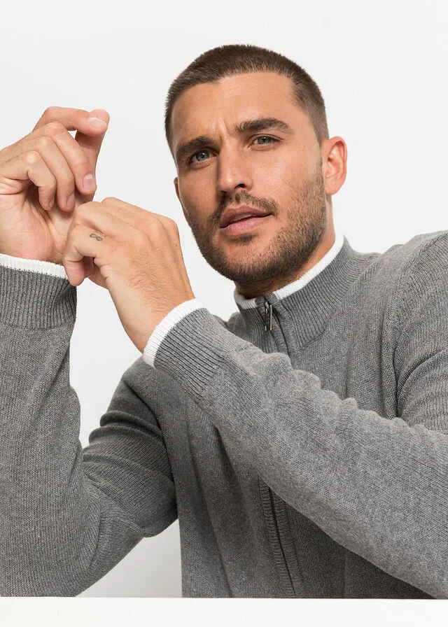 Chaqueta de punto con cuello alto de material reciclado Gris jaspeado