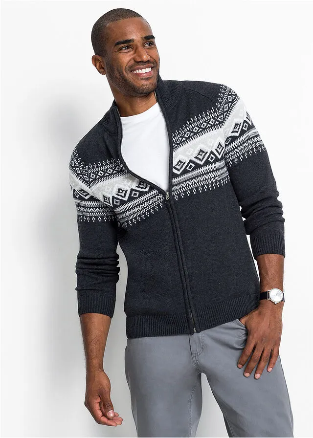 Chaqueta de punto con estampado invernal Gris oscuro jaspeado