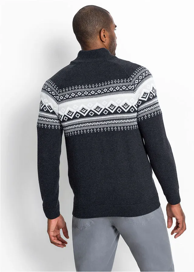 Chaqueta de punto con estampado invernal Gris oscuro jaspeado