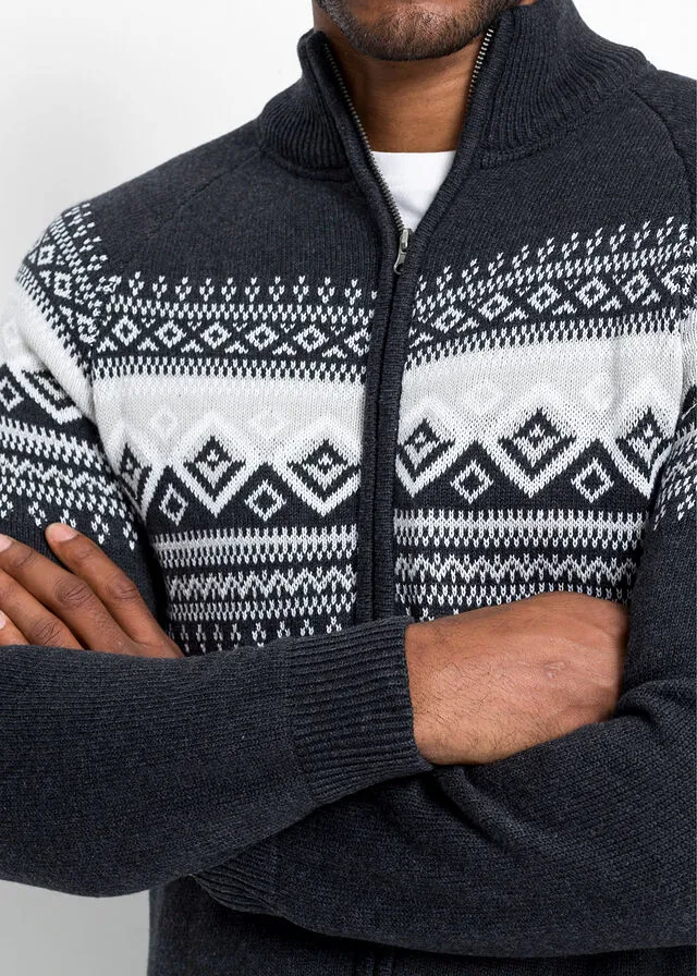 Chaqueta de punto con estampado invernal Gris oscuro jaspeado