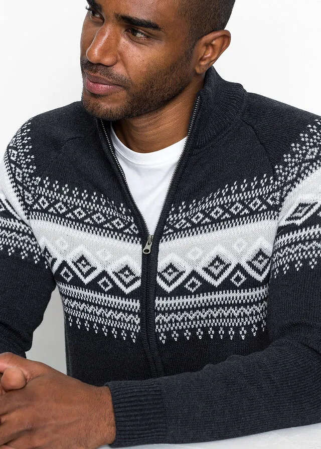 Chaqueta de punto con estampado invernal Gris oscuro jaspeado