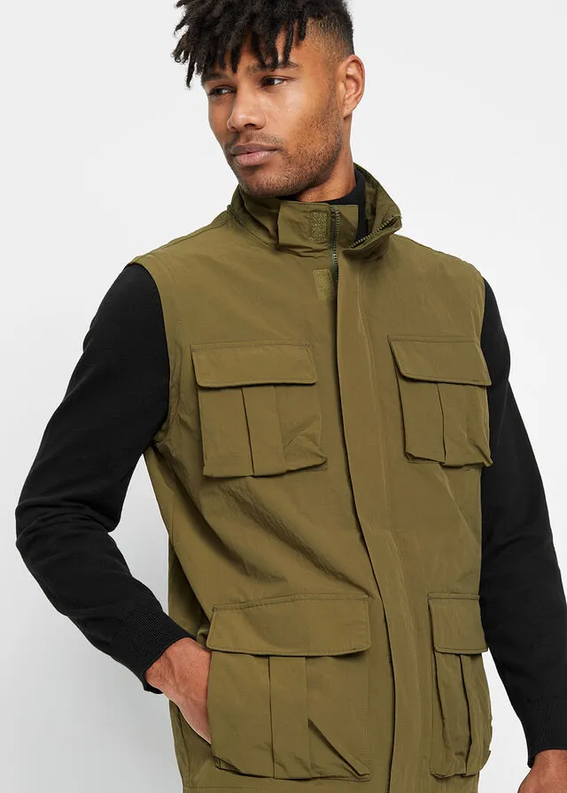 Chaqueta funcional 2 en 1 con mangas desmontables Verde oliva oscuro