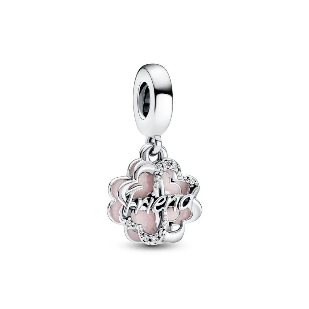 Charm Colgante Doble en plata de ley Trébol de Cuatro Hojas de la Amistad Pandora