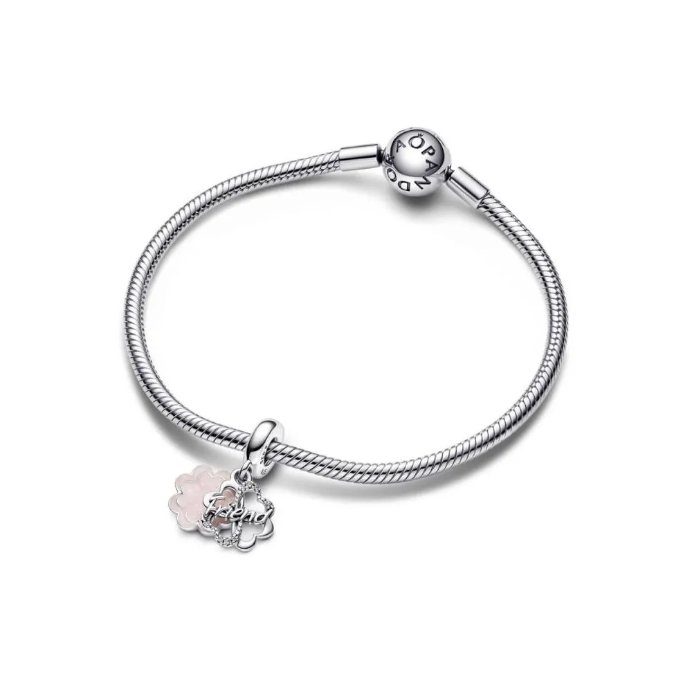 Charm Colgante Doble en plata de ley Trébol de Cuatro Hojas de la Amistad Pandora