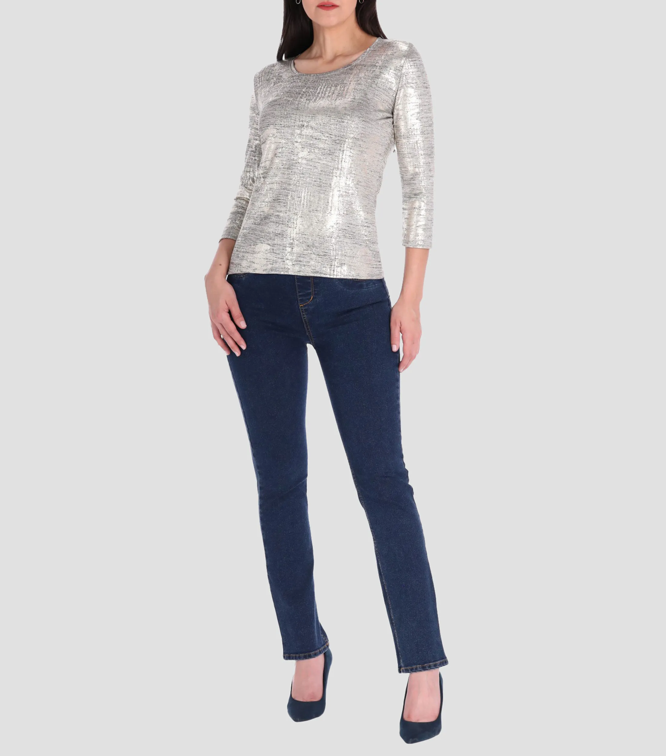 Charme Blusa en punto metálico manga 3,4 Petite Mujer