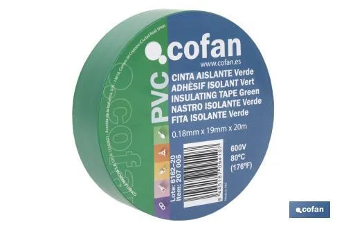 Cinta Aislante 180 Micras | Color verde | Resistente al voltaje, al calor y a diferentes ácidos y alcalinos