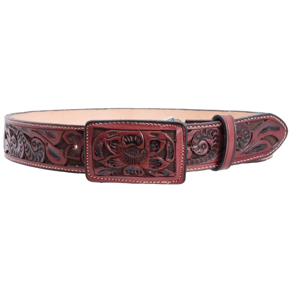 CINTO VAQUERO DE CUERO CINCELADO ORIGINAL COLOR COGNAC WD1532